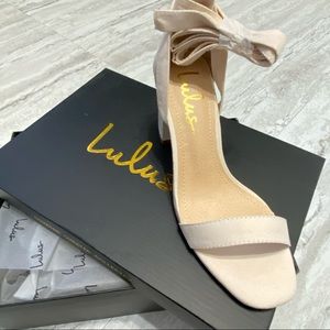 Lulu’s Airis Nude Suede Ankle Strap Sandal Heel
